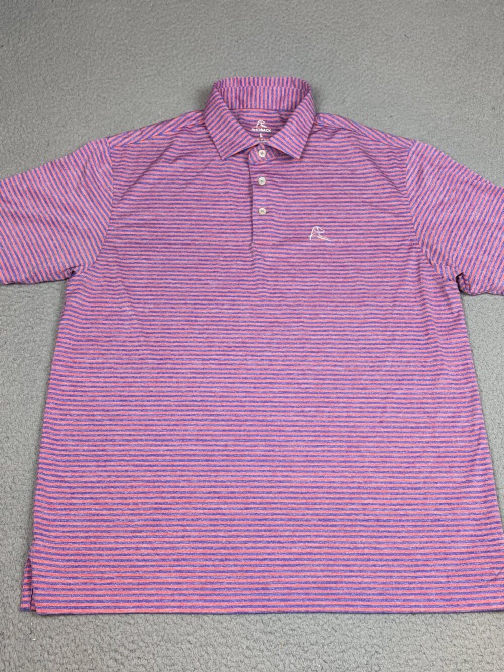 Rhoback Polo Mens Large Pink Purple Stripe Stretch Performance Short Sleeve Golf